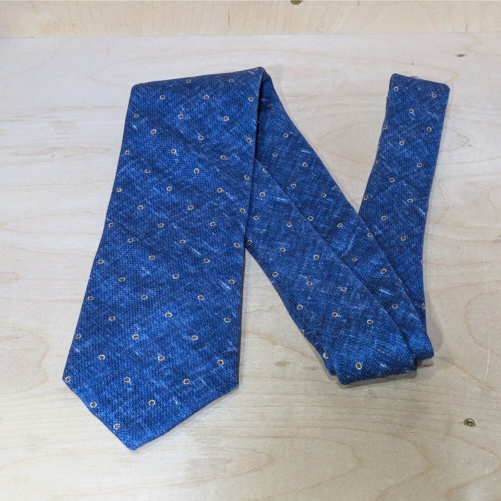 Q Clothier Pure Silk Necktie Mens Tie Blue Made in Italy Polka Dots Narrow